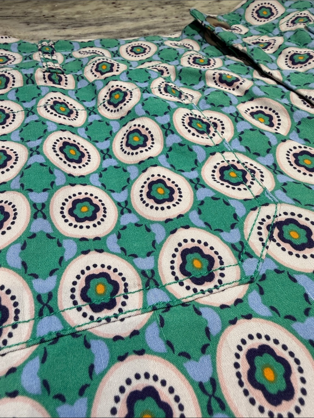 Anthropologie Maeve Colette Teal, White & Green Patterned Ankle Pants - Picture 5 of 10